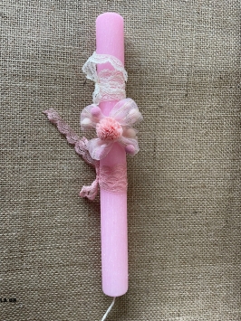 Λαμπάδα Οβάλ Ξυστή Ροζ με Λουλούδι	